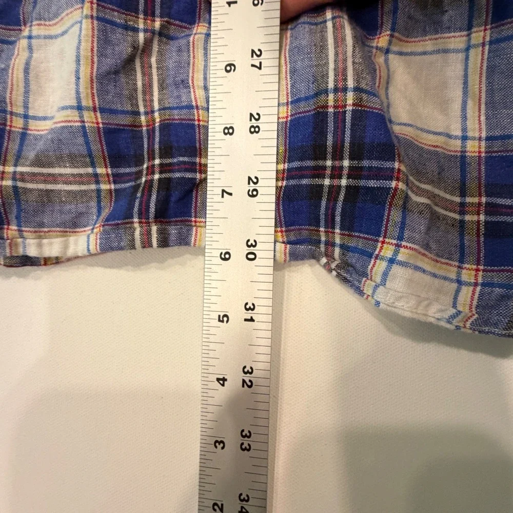 Banana Republic Men's L 100% Linen Plaid Shirt Coastal Preppy Camden Fit